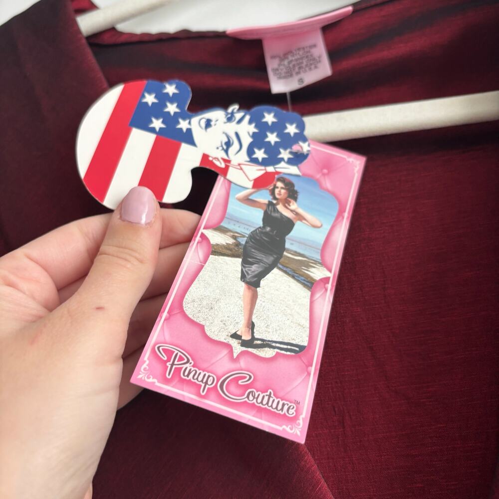 Pinup Couture Burgundy Portrait Collar Swing Dress NWT S Retro Rockabilly Wine - Picture 11 of 16